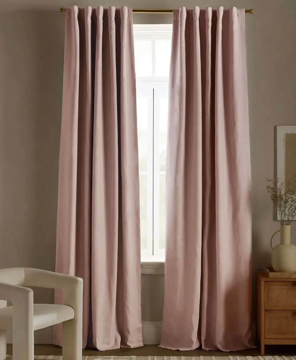 Quince European Linen True Blackout Curtain Single Panel Rose Quartz 96x96 NWT